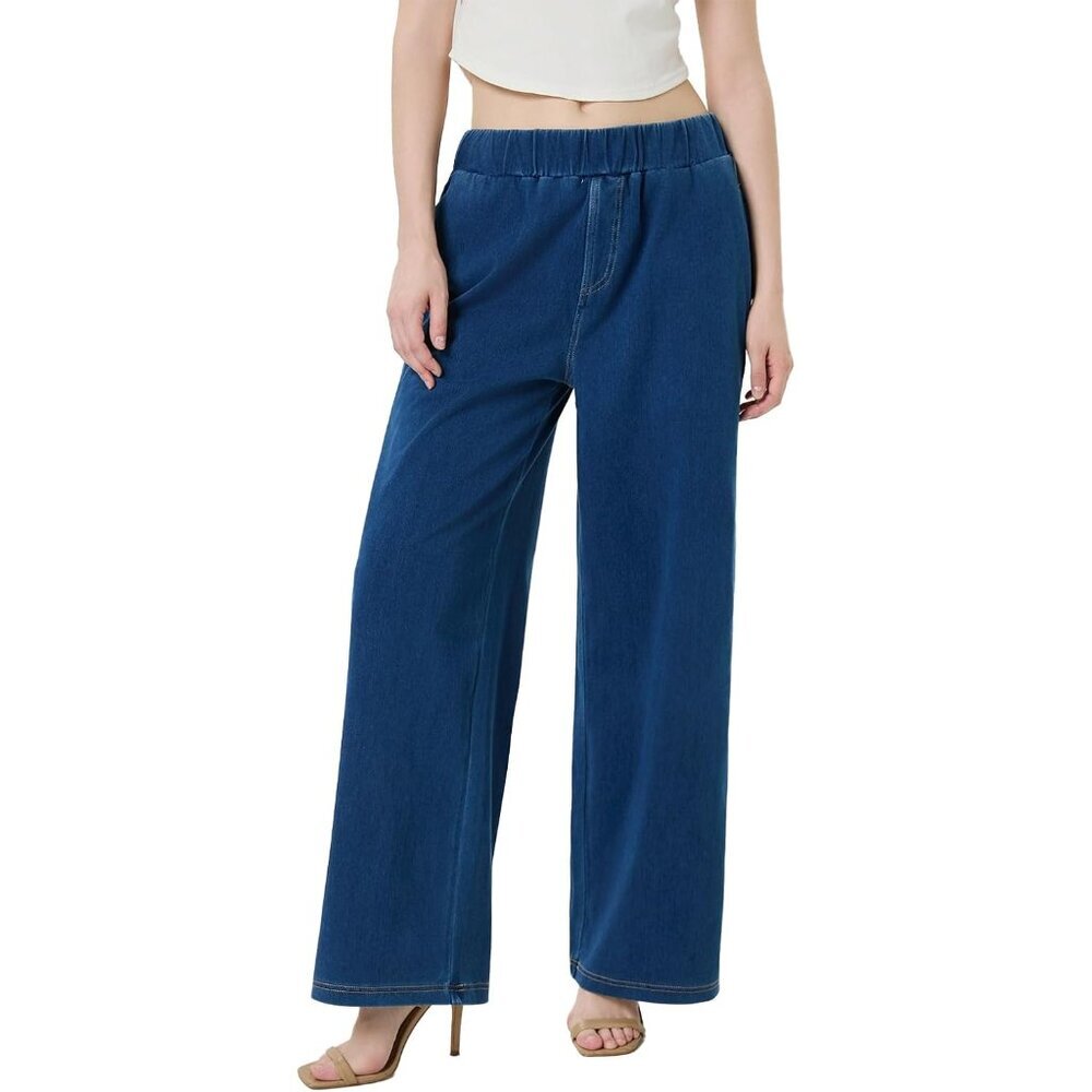 Wide Leg Jeans Women High Waisted Elastic Casual Baggy Denim Pants